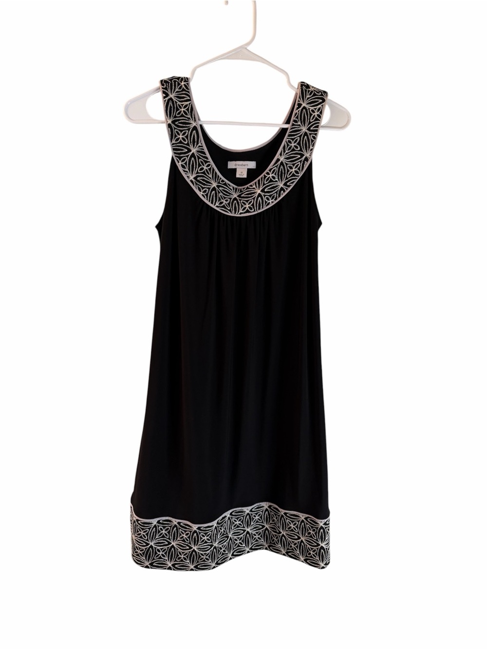 Dress Barn Black Tank Dress with White Geometric Embroidery